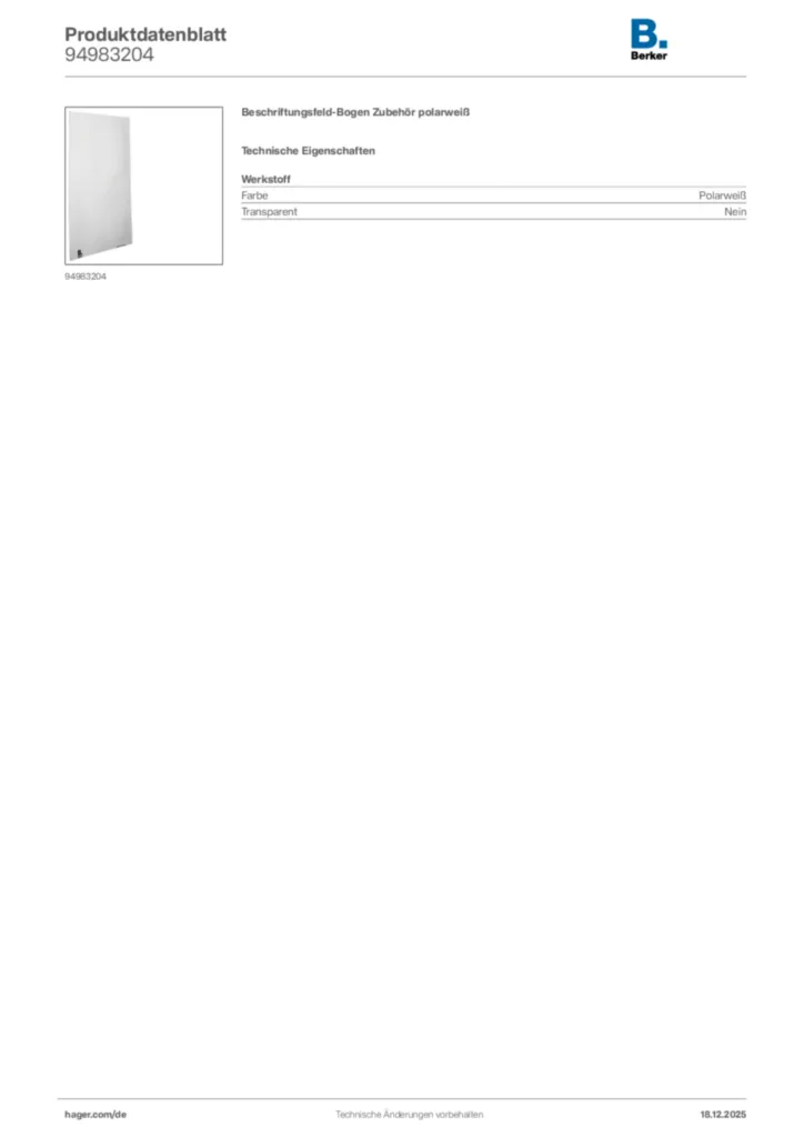 Bild Berker Produktdatenblatt 94983204 | Hager Deutschland