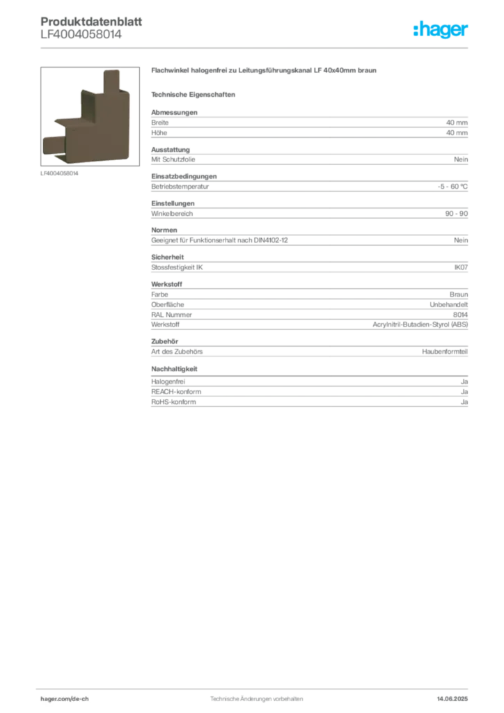 Bild Hager Produktdatenblatt LF4004058014 | Hager Schweiz