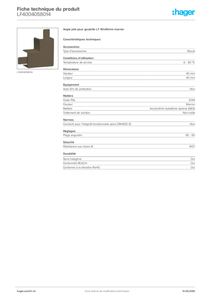 Image Hager Fiche technique du produit LF4004058014 | Hager Suisse