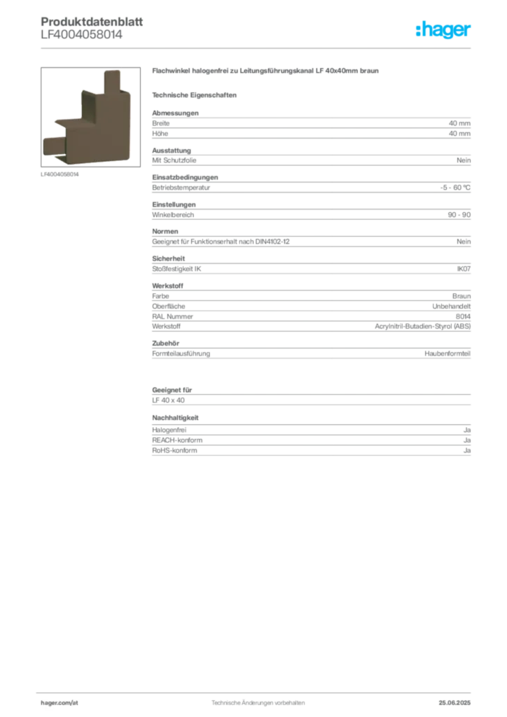 Bild Hager Produktdatenblatt LF4004058014 | Hager Deutschland