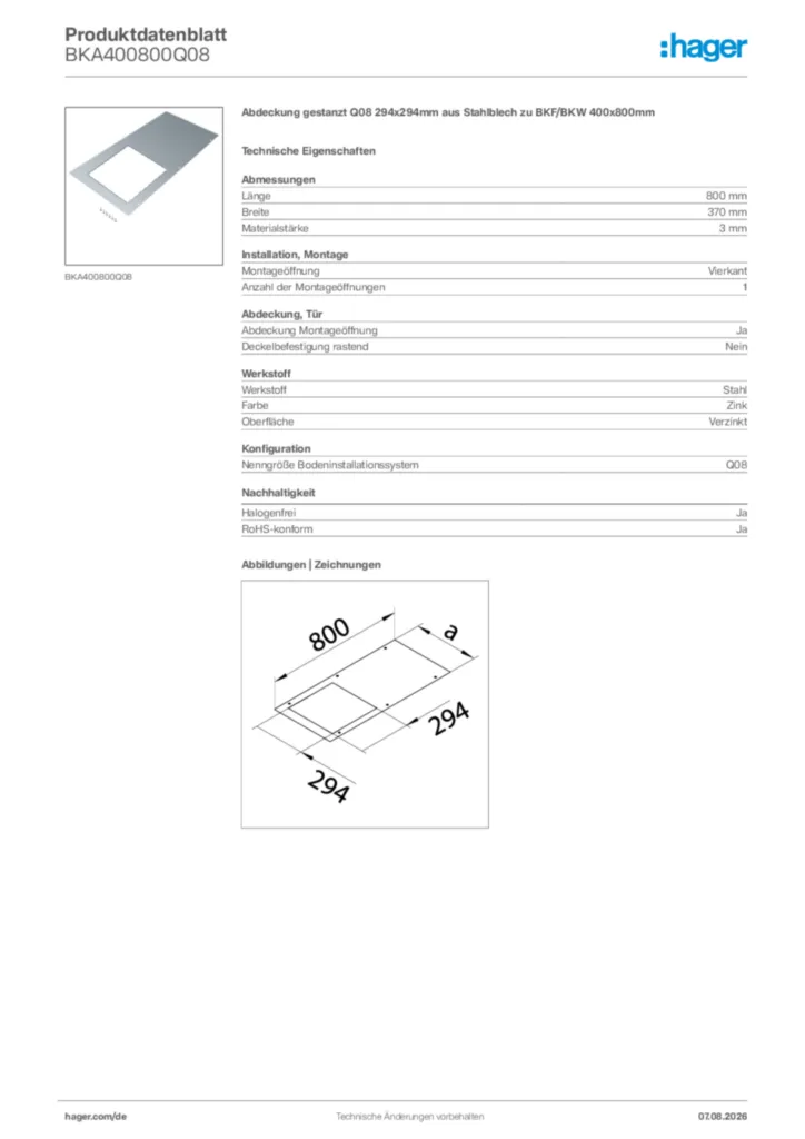Bild Hager Produktdatenblatt BKA400800Q08 | Hager Deutschland