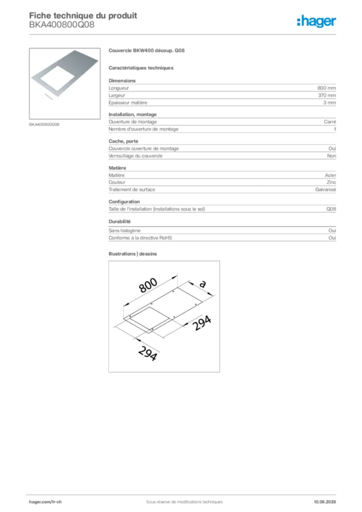 Image Hager Fiche technique du produit BKA400800Q08 | Hager Suisse