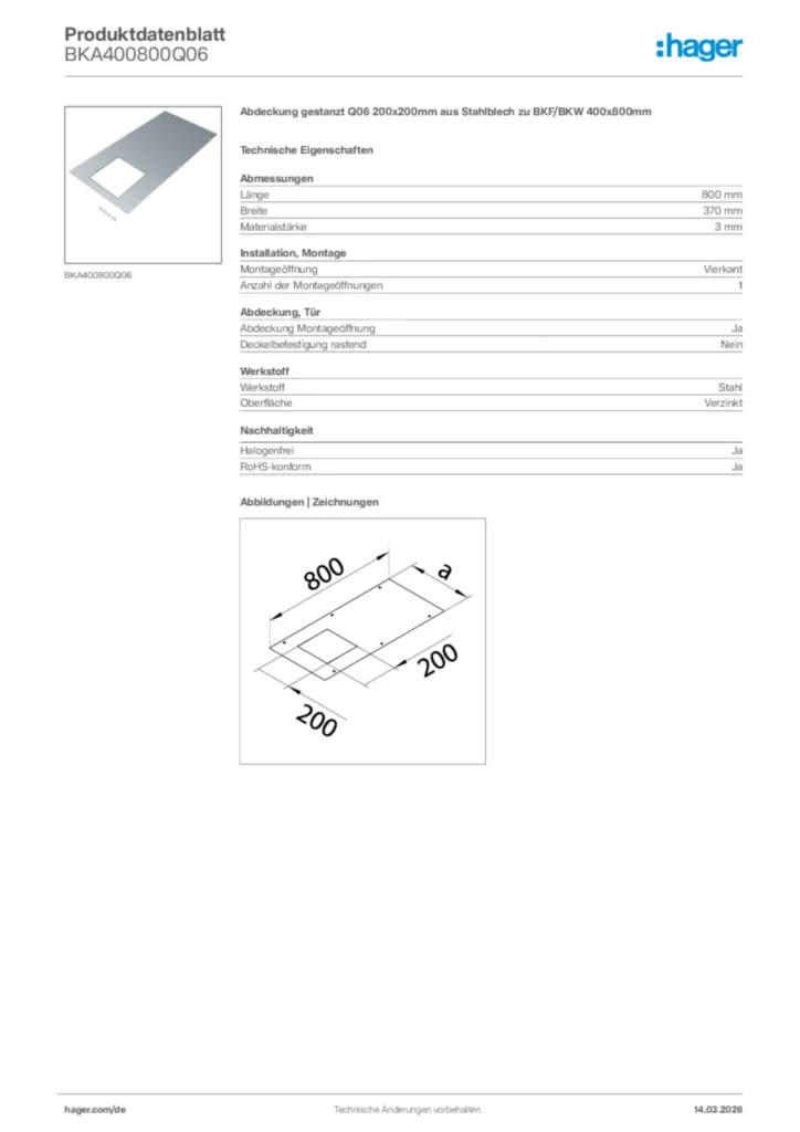 Bild Hager Produktdatenblatt BKA400800Q06 | Hager Deutschland