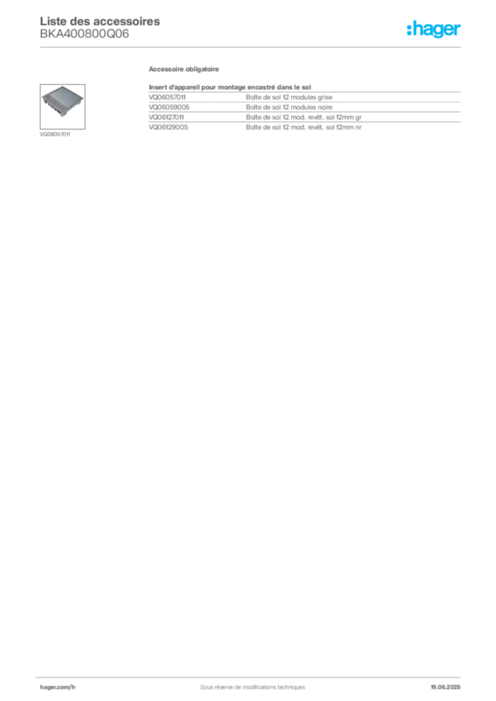 Image Hager Fiche technique du produit BKA400800Q06 | Hager France