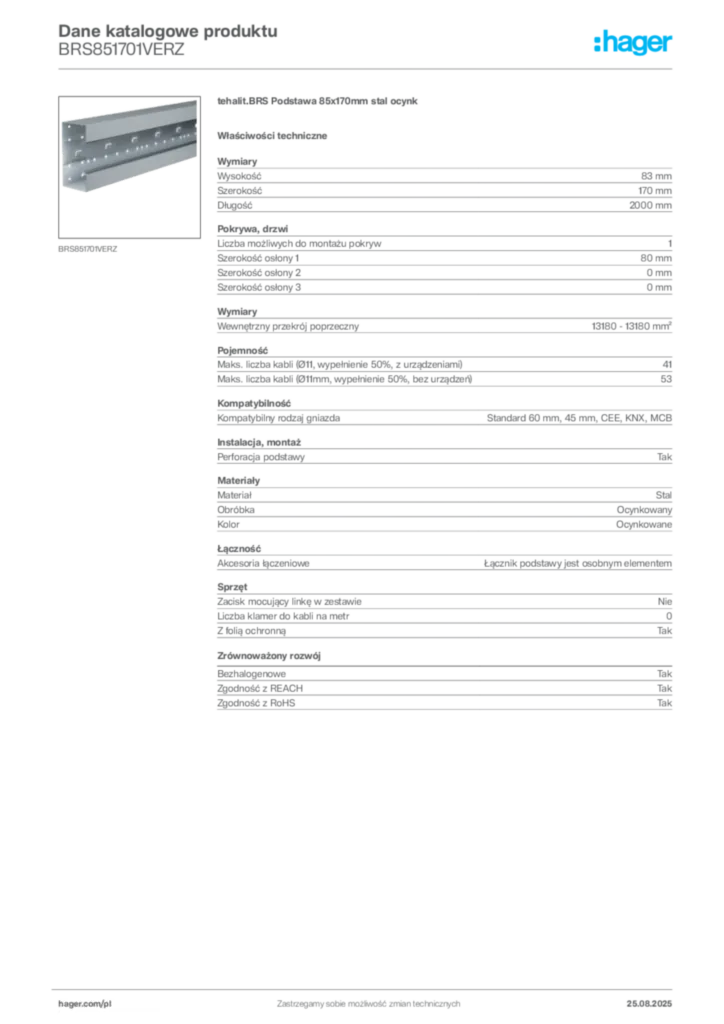 Zdjęcie Hager Karta katalogowa BRS851701VERZ | Hager Polska