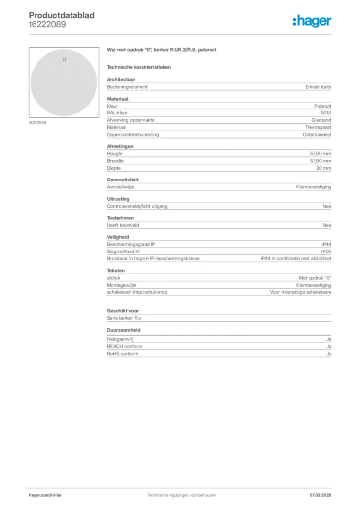 Afbeelding Hager Productdatablad 16222089 | Hager Belgium