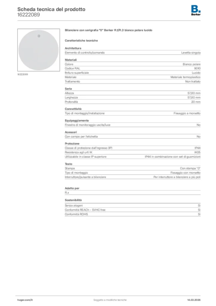 Immagine Berker Scheda tecnica del prodotto 16222089 | Hager Italia