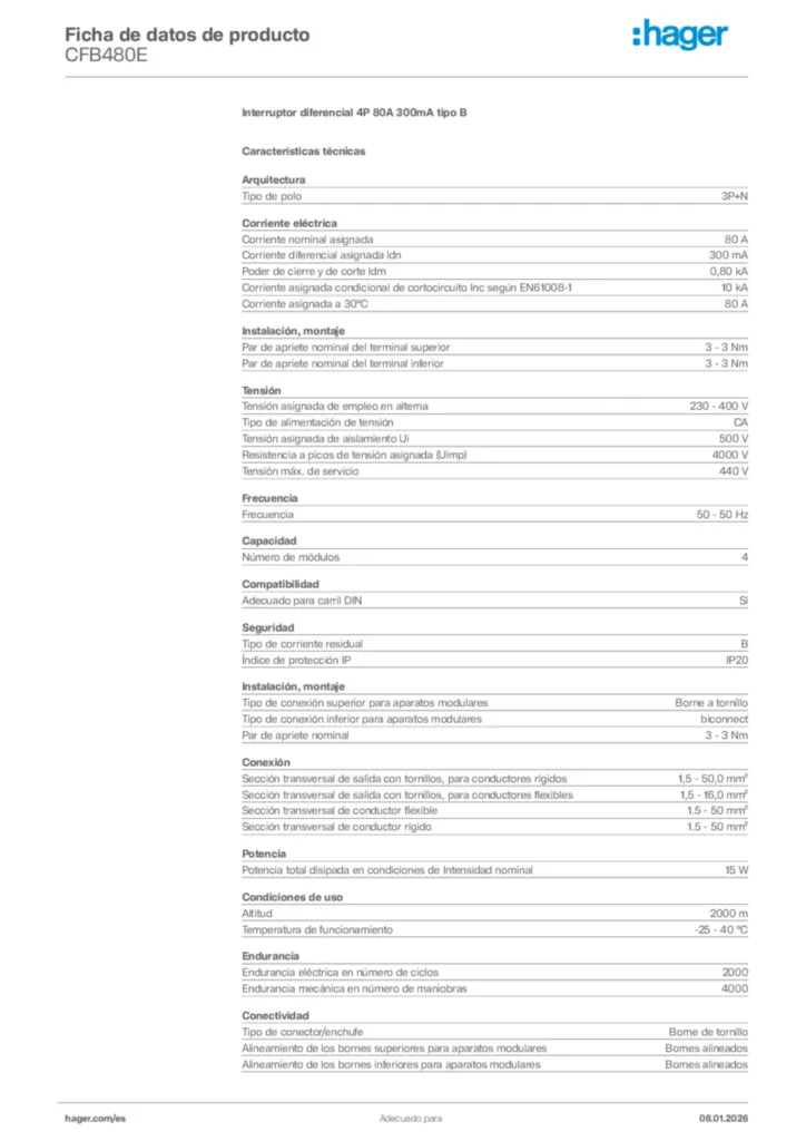Imagen Hager Ficha de datos de producto CFB480E | Hager España