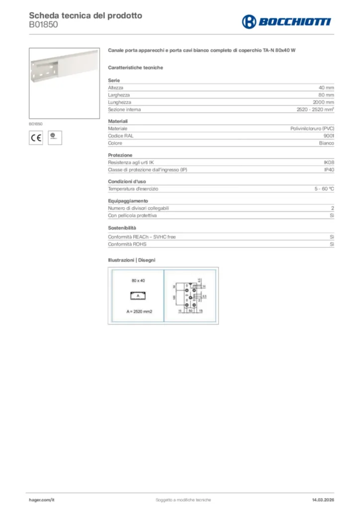 Immagine Bocchiotti Scheda tecnica del prodotto B01850 | Hager Italia