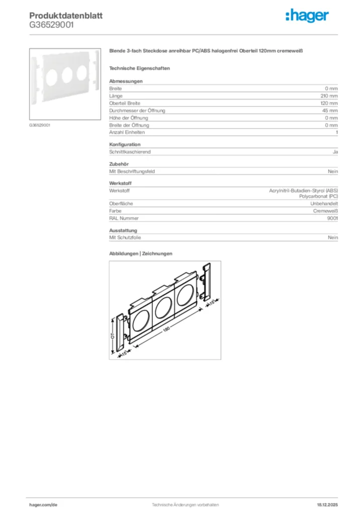 Bild Hager Produktdatenblatt G36529001 | Hager Deutschland