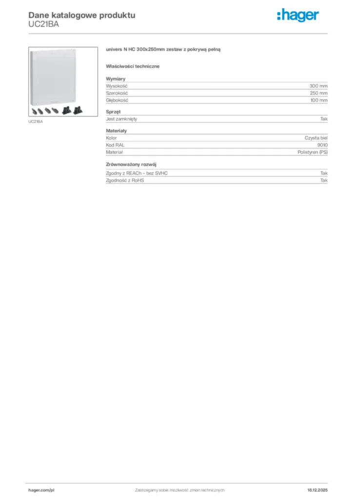 Zdjęcie Hager Karta katalogowa UC21BA | Hager Polska