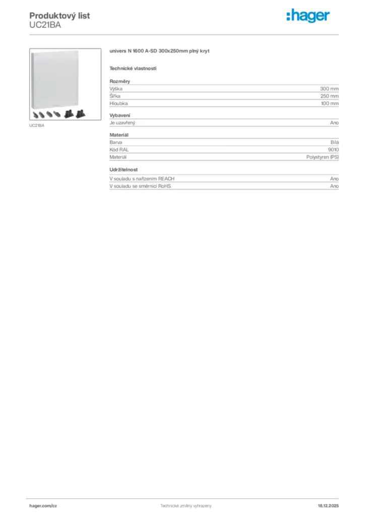 Obrázek Hager Produktový list UC21BA | Hager
