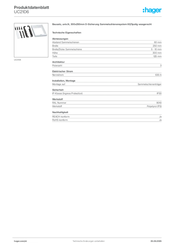 Bild Hager Produktdatenblatt UC21D6 | Hager Deutschland