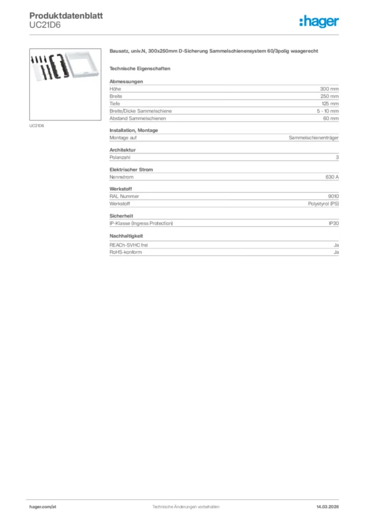 Bild Hager Produktdatenblatt UC21D6 | Hager Deutschland