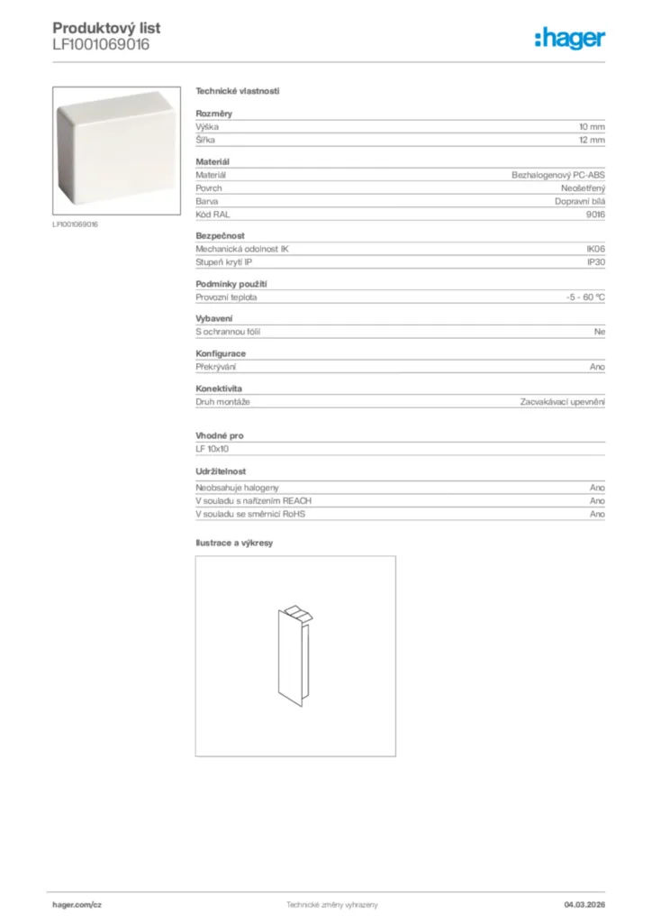 Obrázek Hager Product data sheet LF1001069016 | Hager