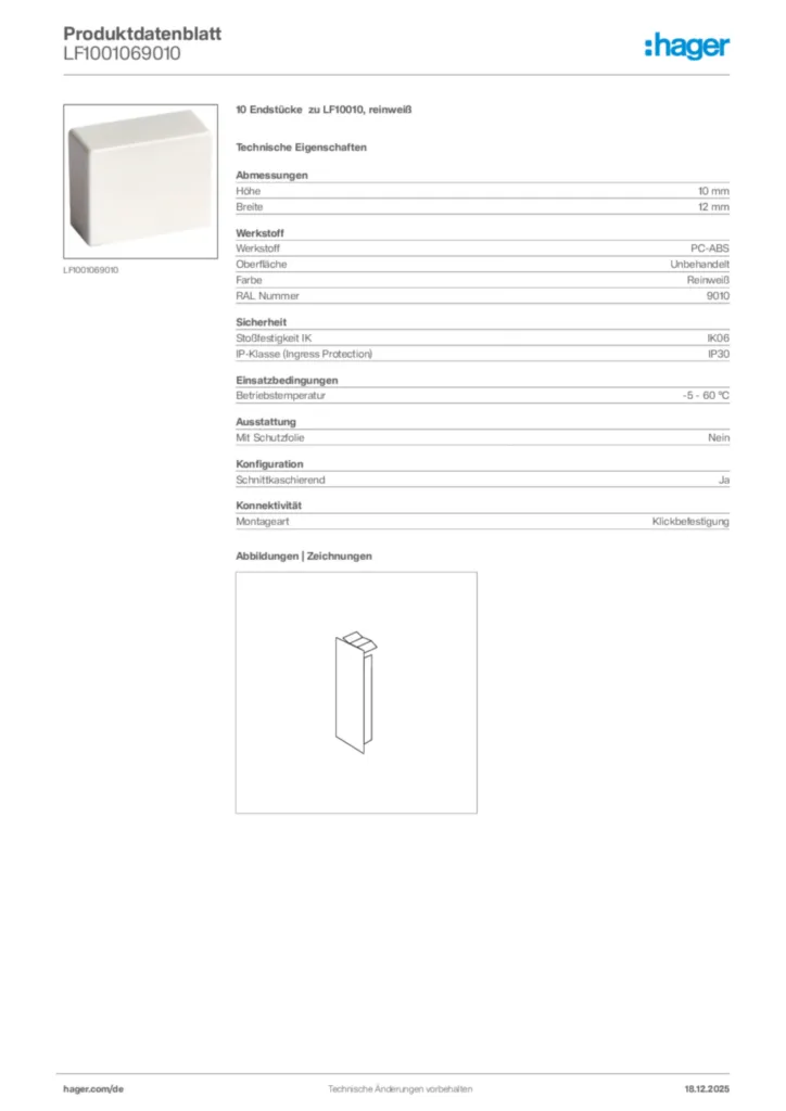 Bild Hager Produktdatenblatt LF1001069010 | Hager Deutschland