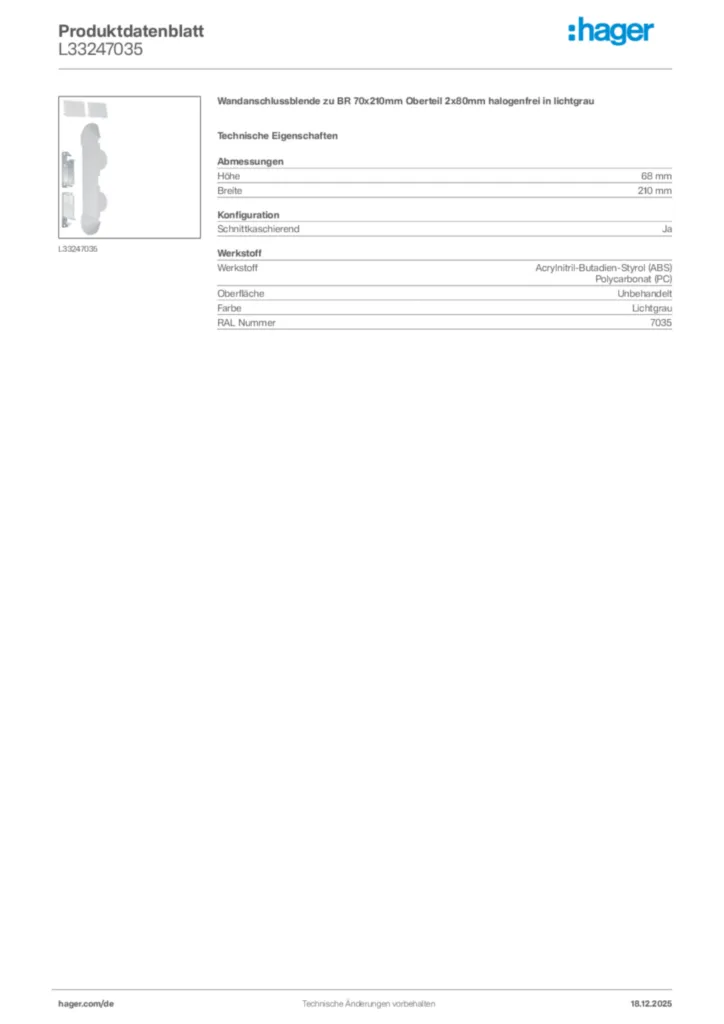 Bild Hager Produktdatenblatt L33247035 | Hager Deutschland