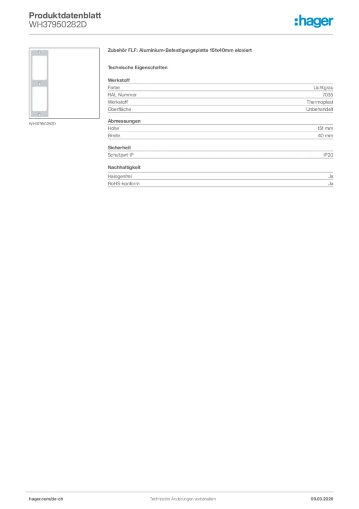 Bild Hager Produktdatenblatt WH37950282D | Hager Schweiz