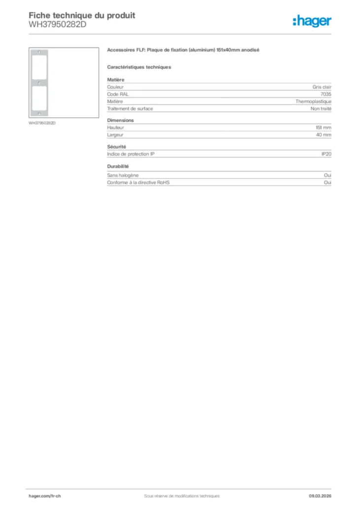 Image Hager Fiche technique du produit WH37950282D | Hager Suisse