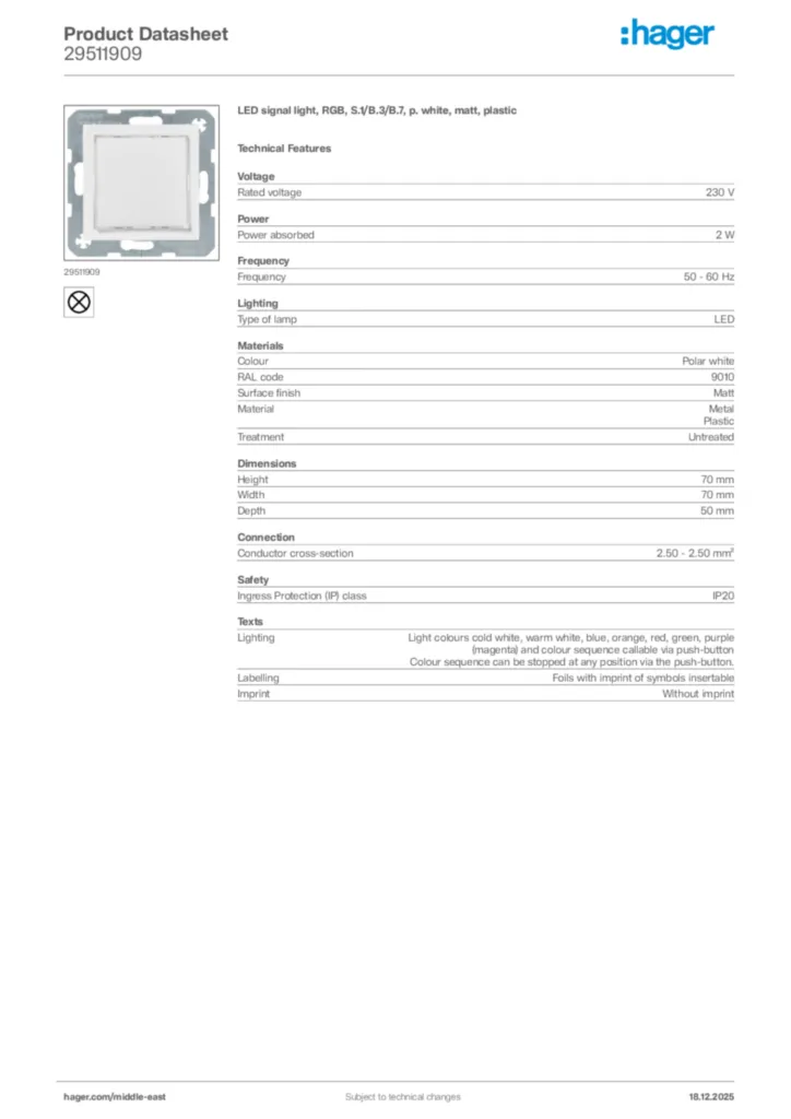 Image Hager Product data sheet 29511909  | Hager