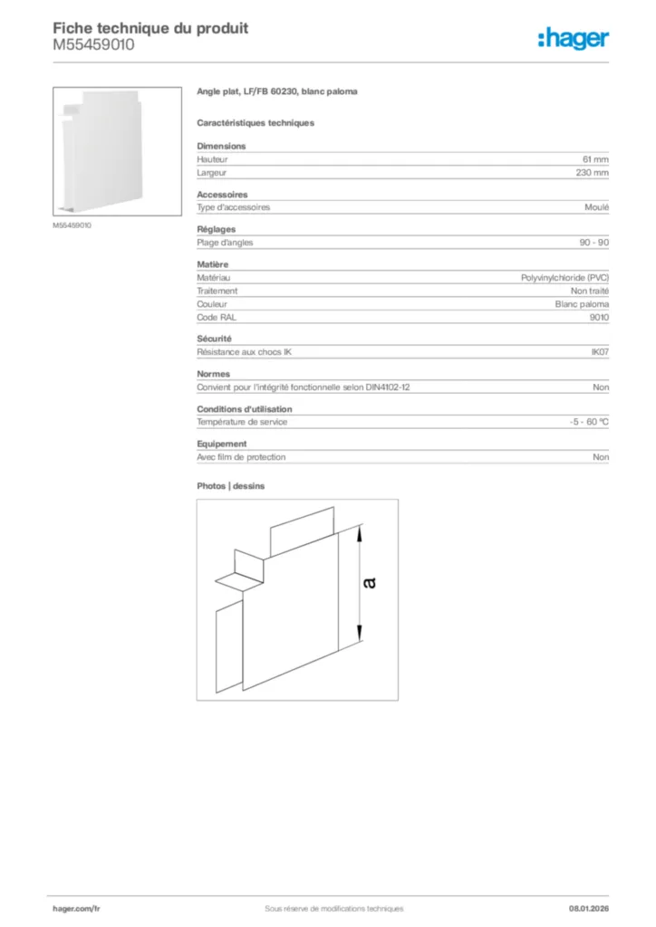Image Hager Fiche technique du produit M55459010 | Hager France