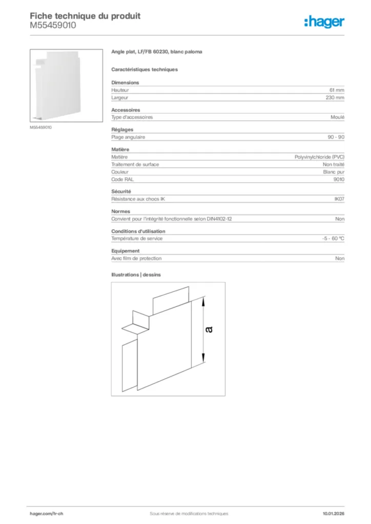 Image Hager Fiche technique du produit M55459010 | Hager Suisse