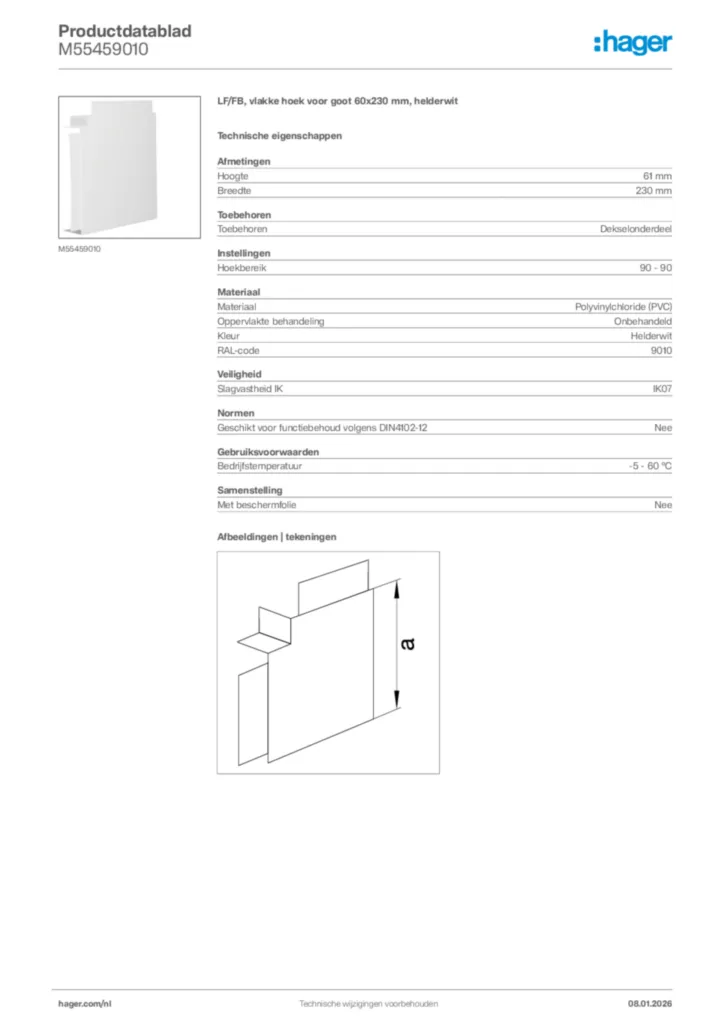 Afbeelding Hager Productdatablad M55459010 | Hager Nederland