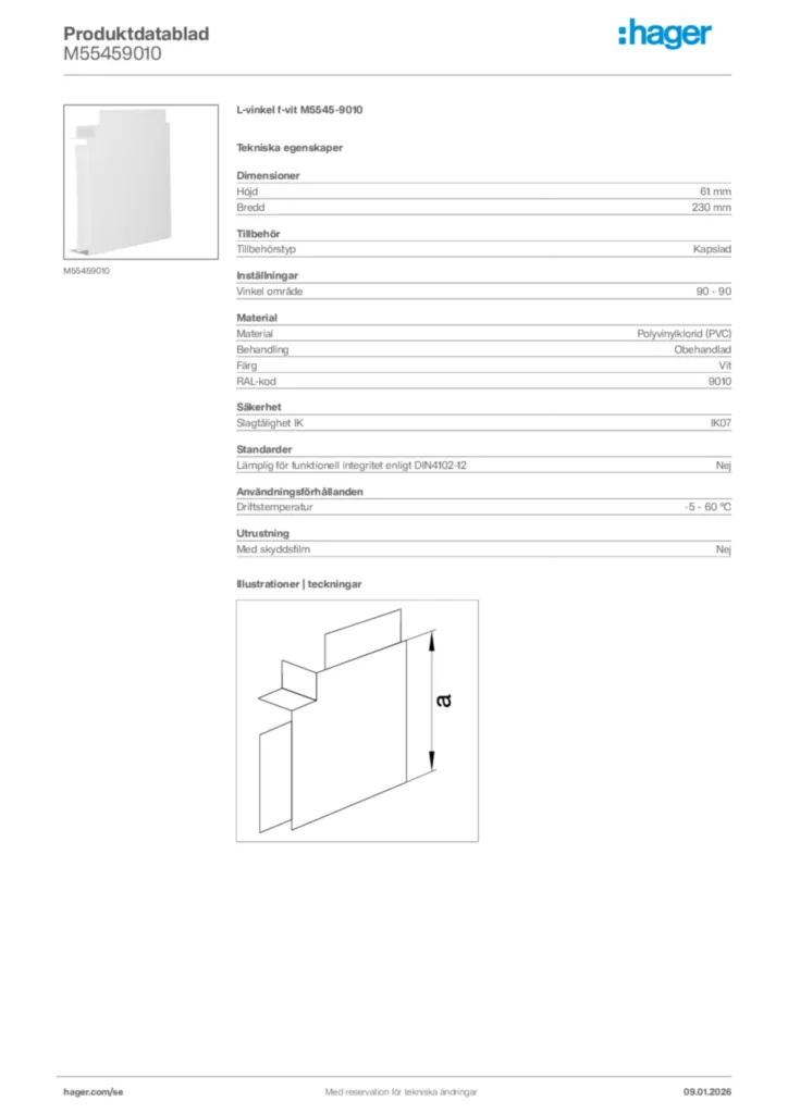 Bild Hager Produktdatablad M55459010 | Hager Sverige