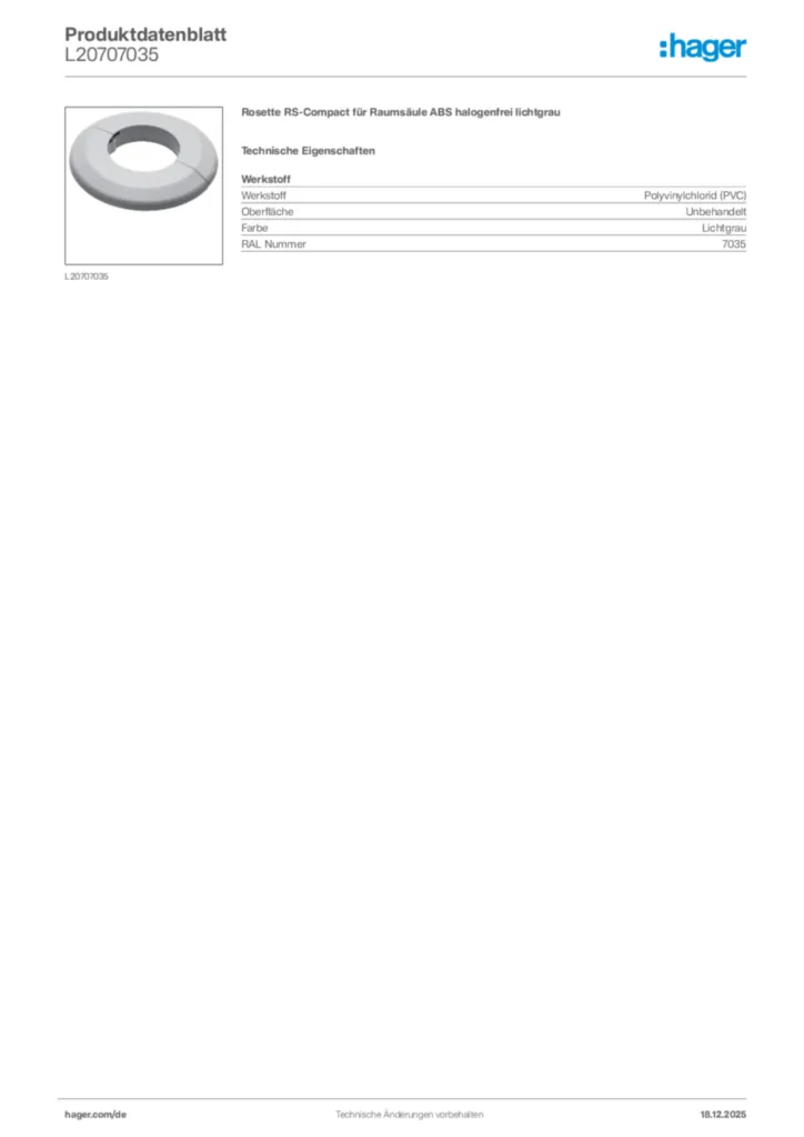 Bild Hager Produktdatenblatt L20707035 | Hager Deutschland