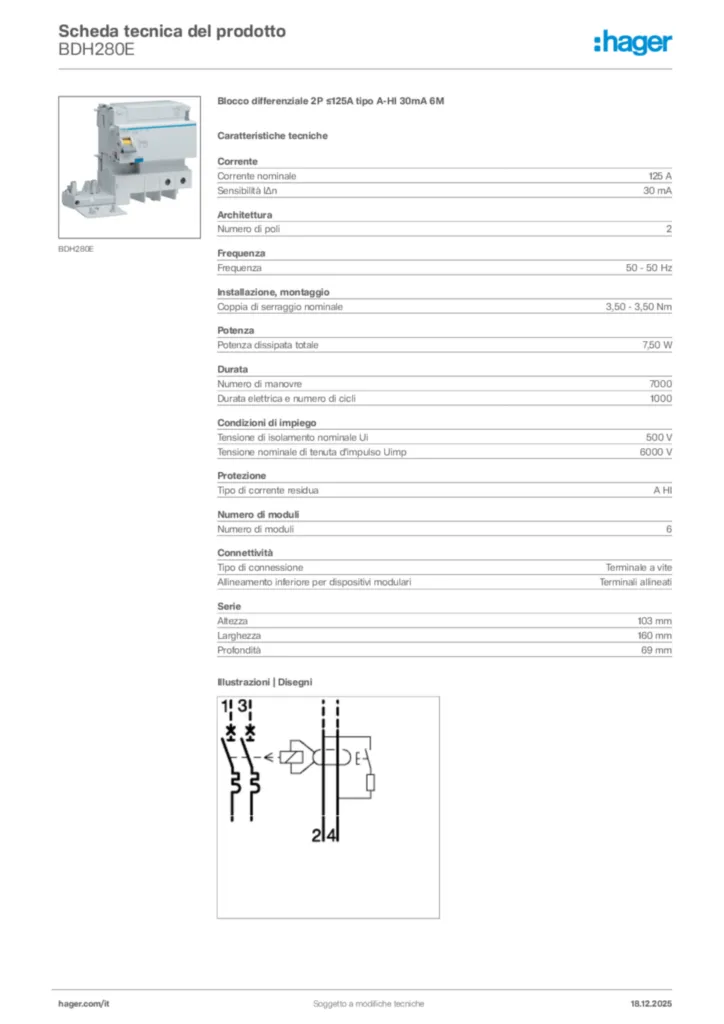 Immagine Hager Scheda tecnica del prodotto BDH280E | Hager Italia