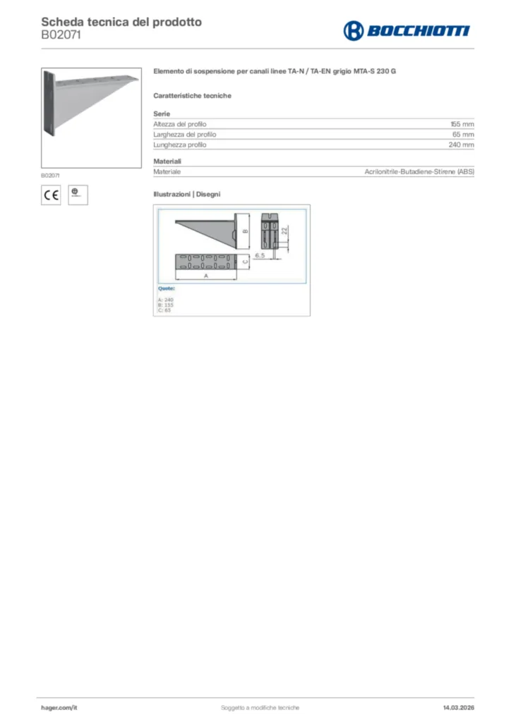 Immagine Bocchiotti Scheda tecnica del prodotto B02071 | Hager Italia