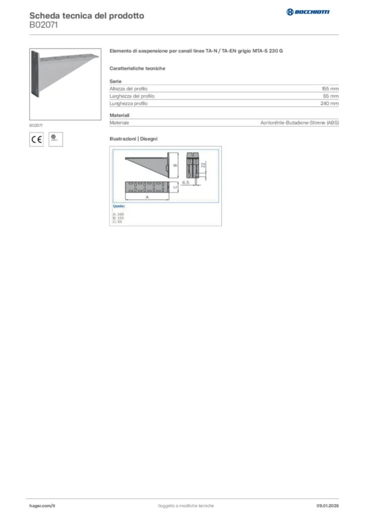 Immagine Bocchiotti Scheda tecnica del prodotto B02071 | Hager Italia