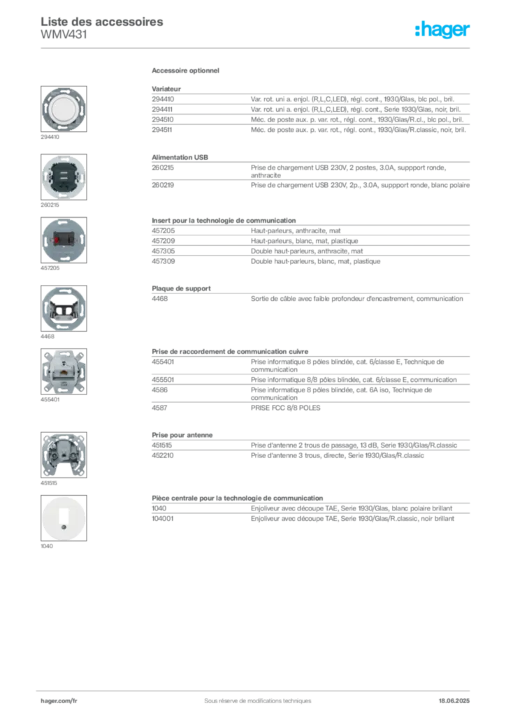 Image Hager Fiche technique du produit WMV431 | Hager France