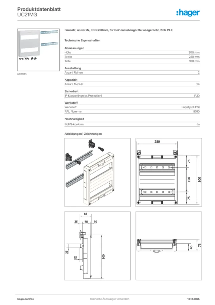 Bild Hager Produktdatenblatt UC21MG | Hager Deutschland