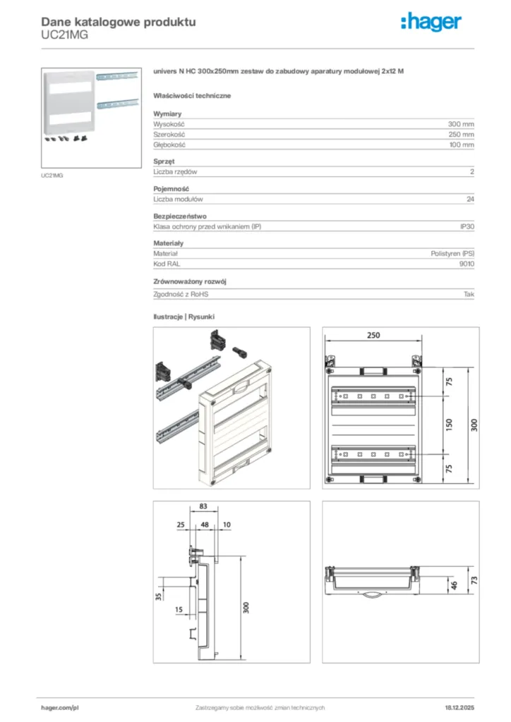 Zdjęcie Hager Karta katalogowa UC21MG | Hager Polska