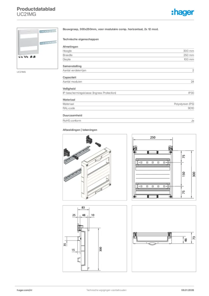 Afbeelding Hager Productdatablad UC21MG | Hager Nederland