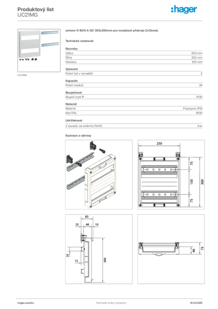 Obrázek Hager Produktový list UC21MG | Hager