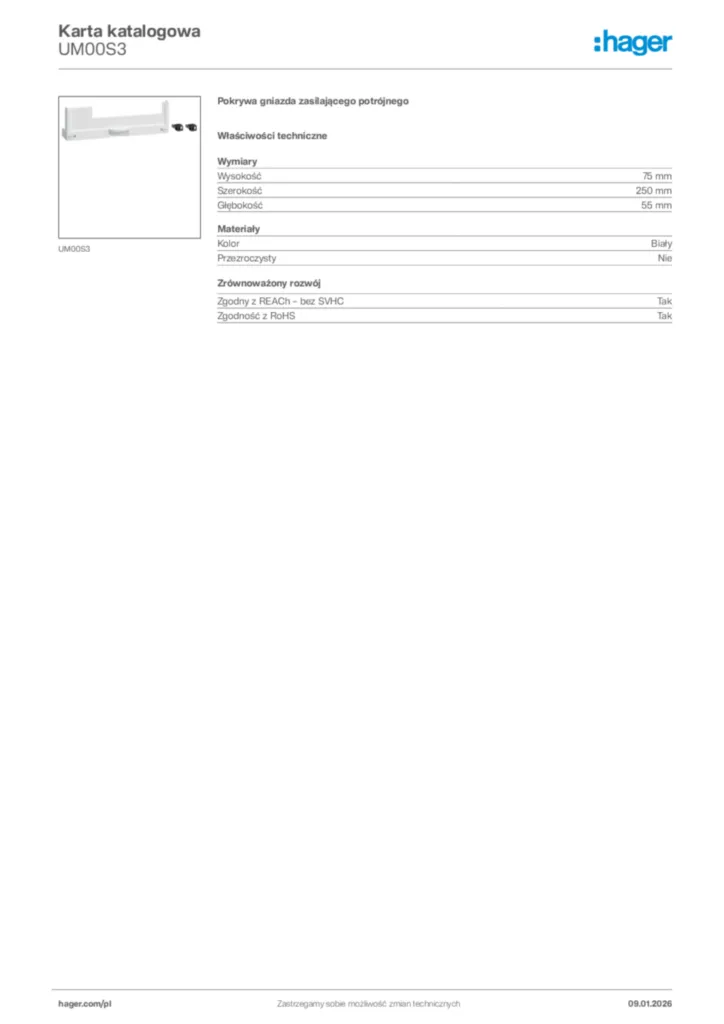 Zdjęcie Hager Karta katalogowa UM00S3 | Hager Polska