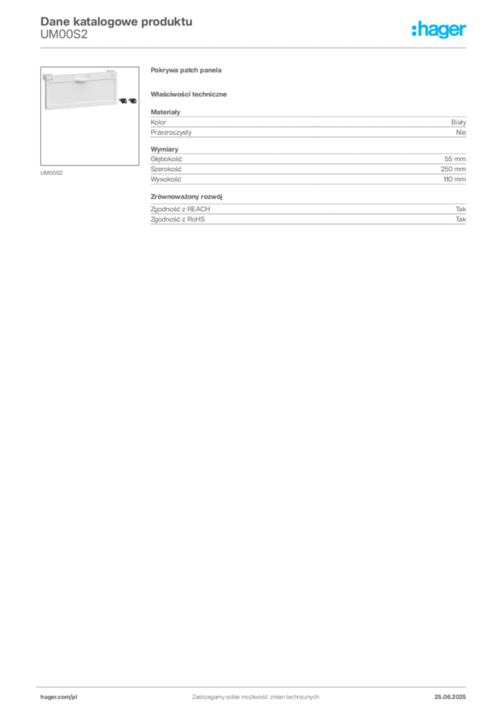 Zdjęcie Hager Karta katalogowa UM00S2 | Hager Polska