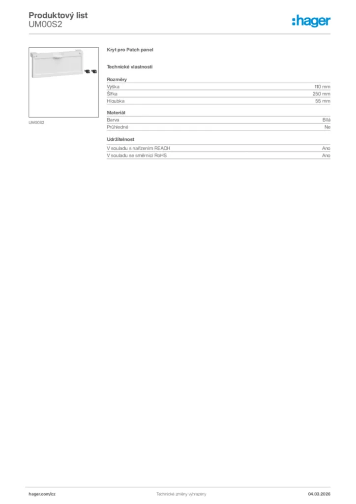 Obrázek Hager Product data sheet UM00S2 | Hager