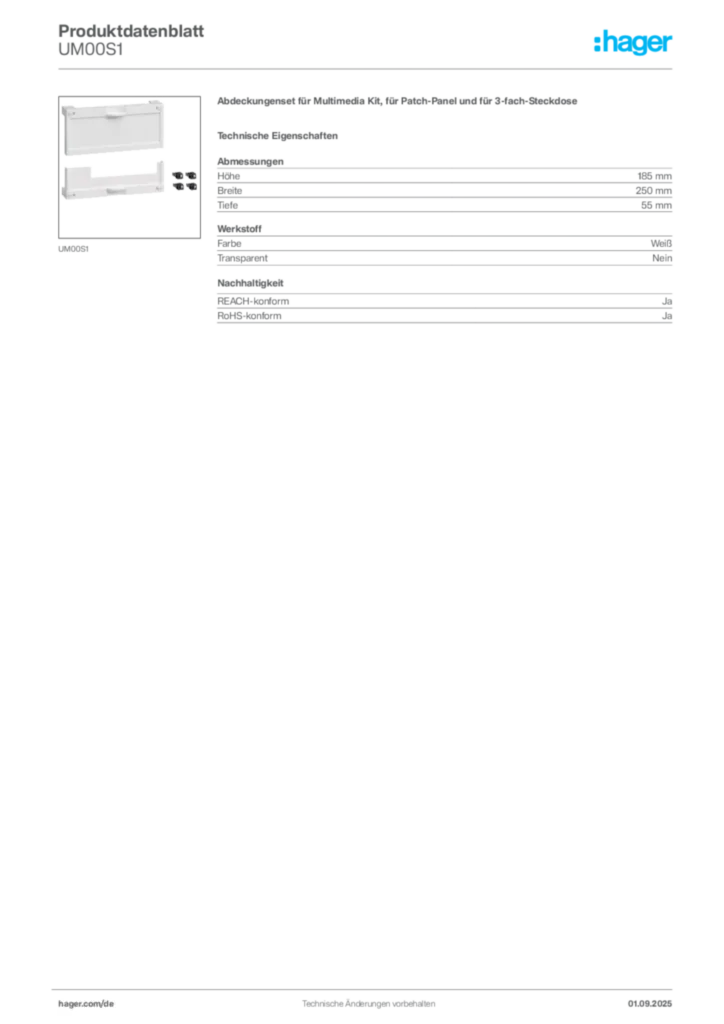 Hager Produktdatenblatt UM00S1
