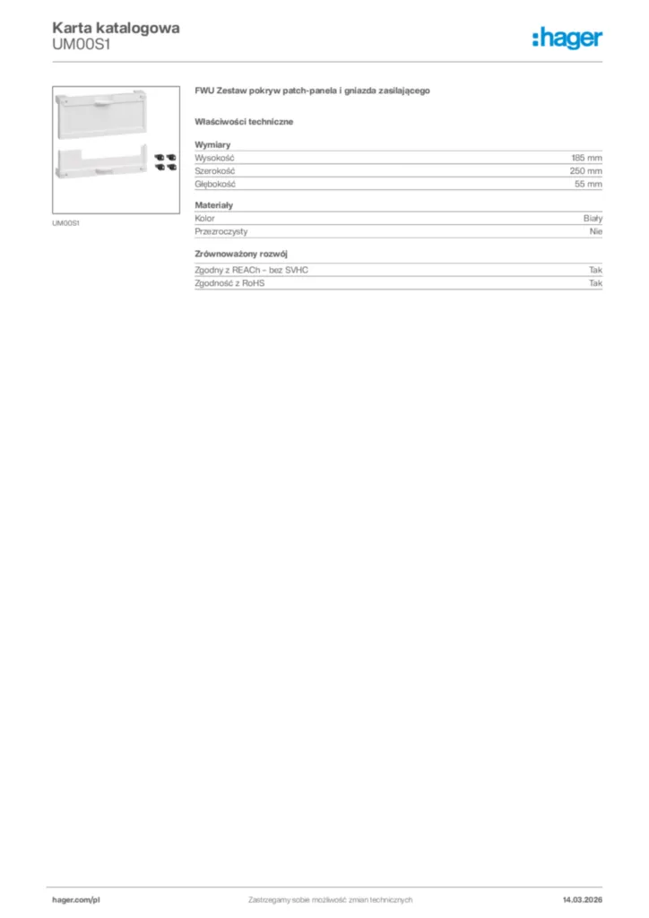 Zdjęcie Hager Karta katalogowa UM00S1 | Hager Polska