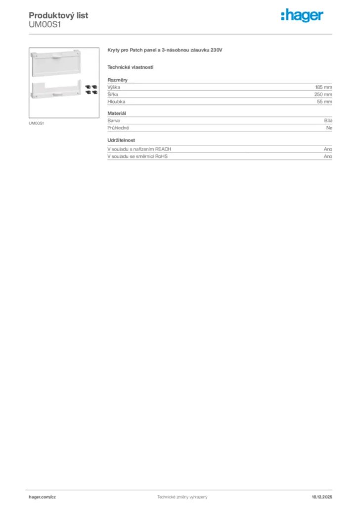 Obrázek Hager Produktový list UM00S1 | Hager