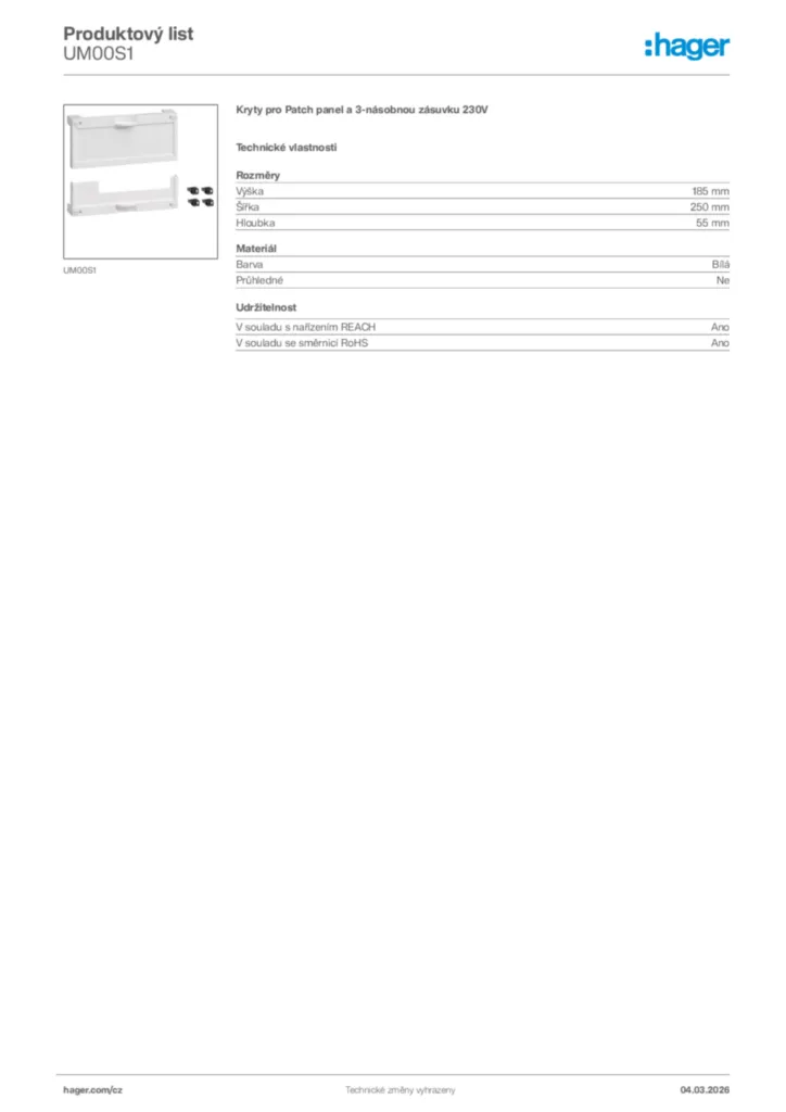 Obrázek Hager Product data sheet UM00S1 | Hager