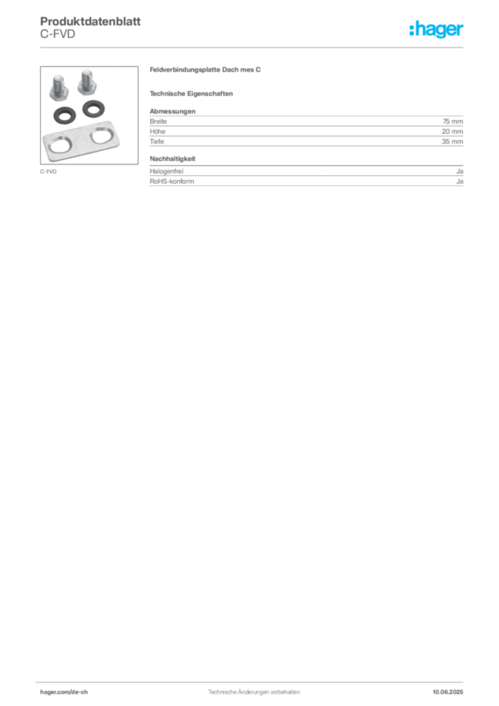 Bild Hager Produktdatenblatt C-FVD | Hager Schweiz