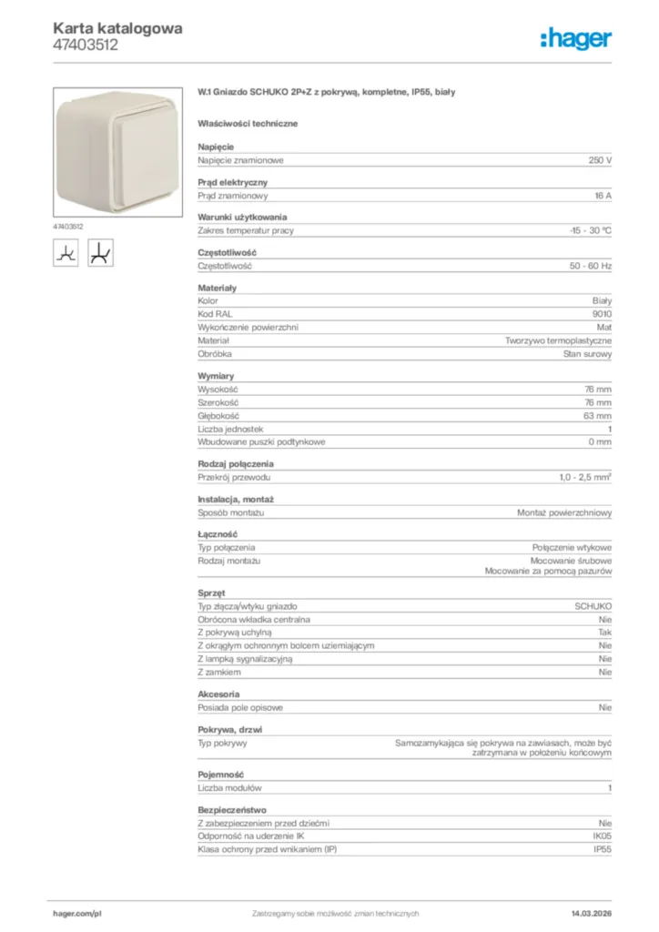 Zdjęcie Hager Karta katalogowa 47403512 | Hager Polska