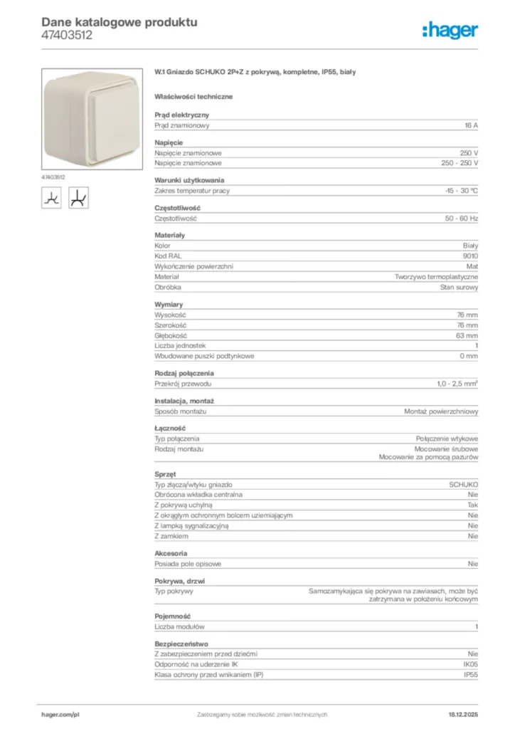Zdjęcie Hager Karta katalogowa 47403512 | Hager Polska
