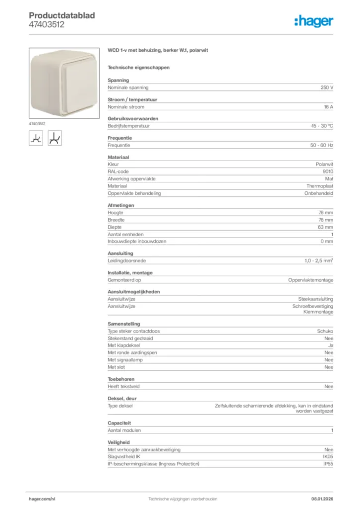 Afbeelding Hager Productdatablad 47403512 | Hager Nederland
