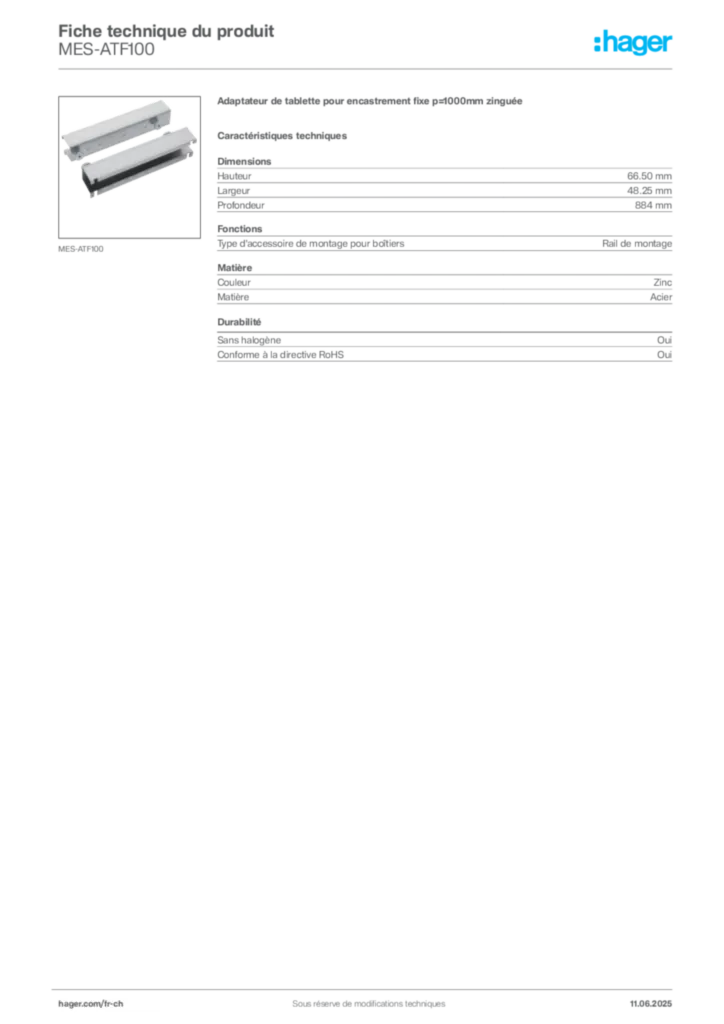 Image Hager Fiche technique du produit MES-ATF100 | Hager Suisse