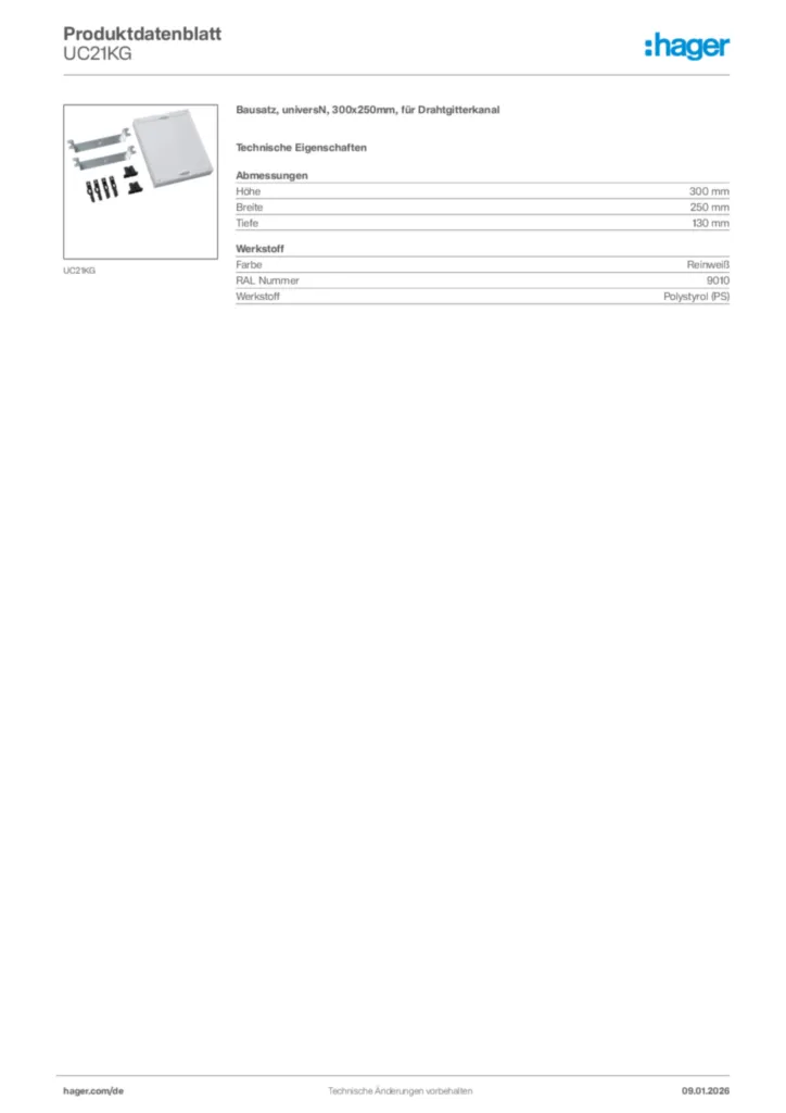 Bild Hager Produktdatenblatt UC21KG | Hager Deutschland